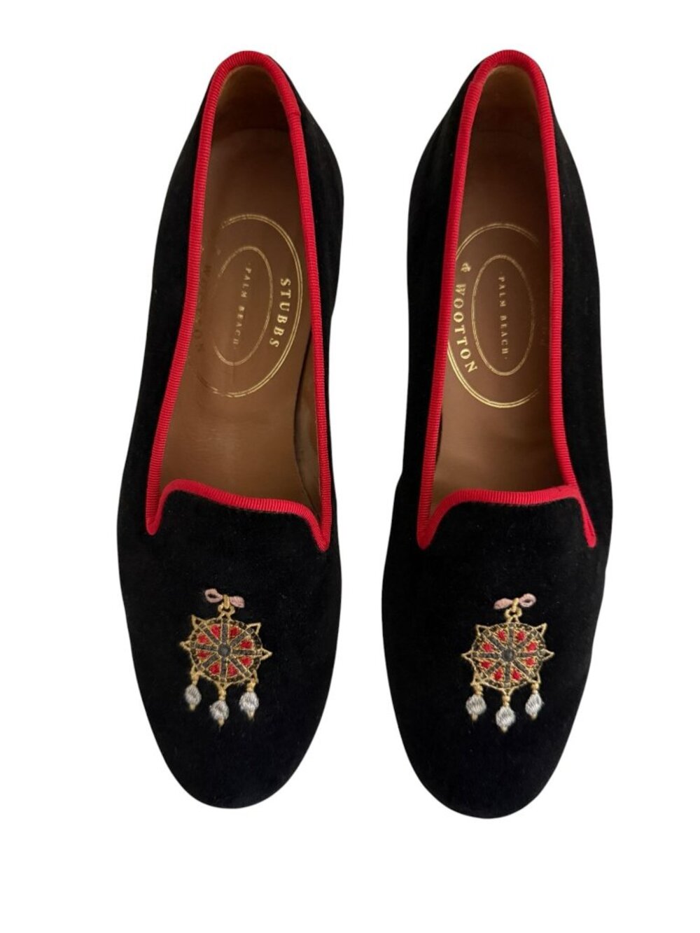 Stubbs & Wootton Black Velvet Smoking Slippers Embroidered Rare Size 8 Spain